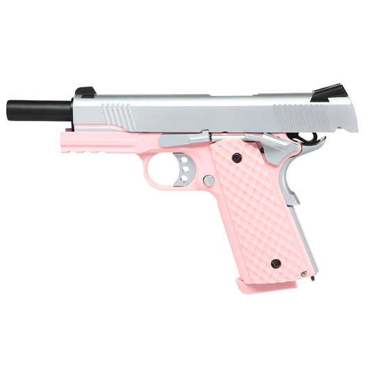 Nuprol Raven M1911 MEU Railed Vollmetall GBB 6mm BB silber / pink Bild 2