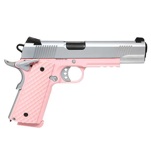 Nuprol Raven M1911 MEU Railed Vollmetall GBB 6mm BB silber / pink Bild 3