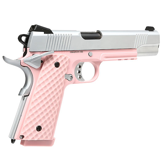 Nuprol Raven M1911 MEU Railed Vollmetall GBB 6mm BB silber / pink Bild 4