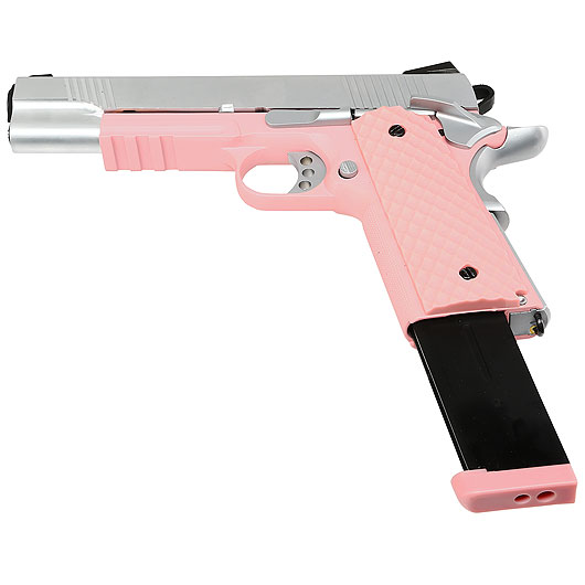 Nuprol Raven M1911 MEU Railed Vollmetall GBB 6mm BB silber / pink Bild 5