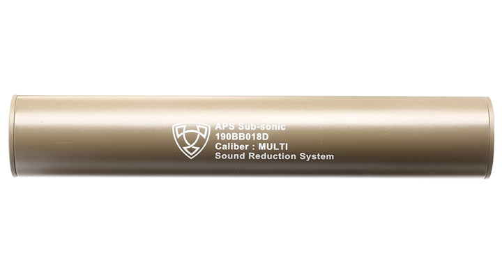 APS Sub-Sonic Aluminium Suppressor 190 x 33mm 14mm+ / 14mm- Desert Tan Bild 2