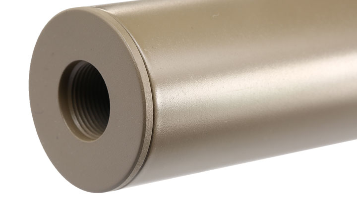 APS Sub-Sonic Aluminium Suppressor 190 x 33mm 14mm+ / 14mm- Desert Tan Bild 5