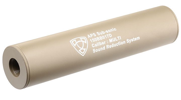 APS Sub-Sonic Aluminium Suppressor 150 x 33mm 14mm+ / 14mm- Desert Tan