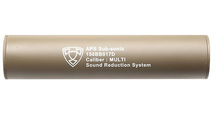 APS Sub-Sonic Aluminium Suppressor 150 x 33mm 14mm+ / 14mm- Desert Tan Bild 2
