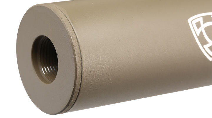 APS Sub-Sonic Aluminium Suppressor 150 x 33mm 14mm+ / 14mm- Desert Tan Bild 4