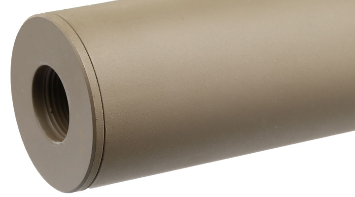 APS Sub-Sonic Aluminium Suppressor 150 x 33mm 14mm+ / 14mm- Desert Tan Bild 5