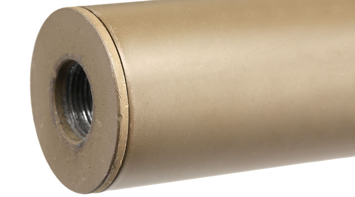 APS Sub-Sonic Aluminium Suppressor 110 x 33mm 14mm+ / 14mm- Desert Tan Bild 5