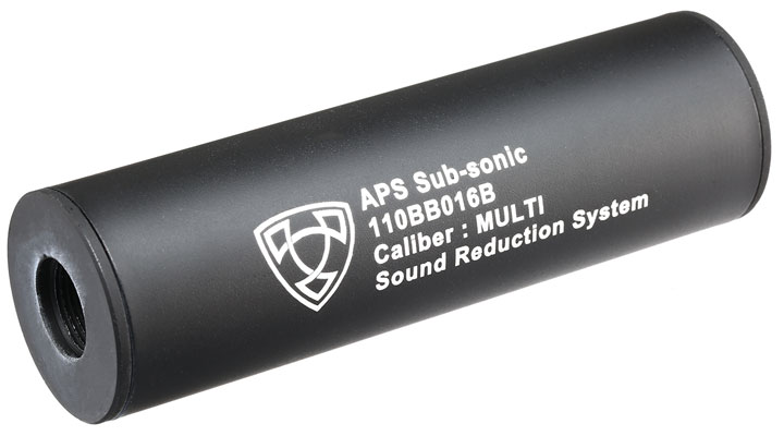 APS Sub-Sonic Aluminium Suppressor 110 x 33mm 14mm+ / 14mm- schwarz
