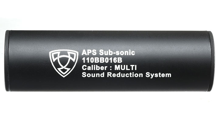 APS Sub-Sonic Aluminium Suppressor 110 x 33mm 14mm+ / 14mm- schwarz Bild 2