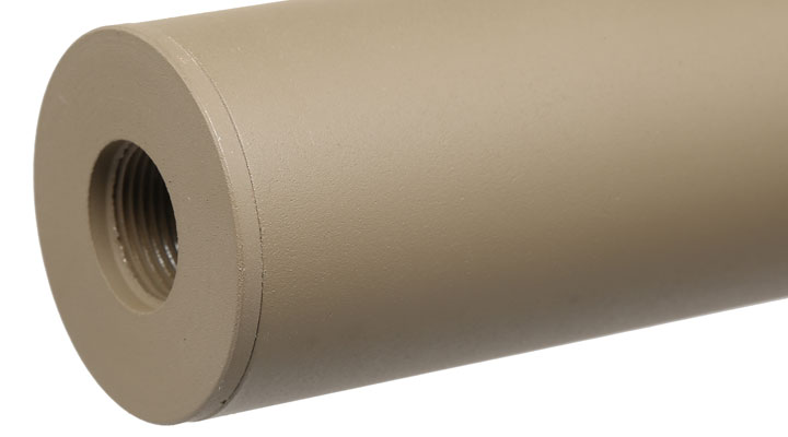 APS Sub-Sonic Aluminium Suppressor 230 x 33mm 14mm+ / 14mm- Desert Tan Bild 5