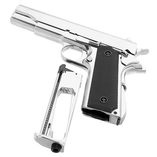 KLI M1911-A1 Vollmetall CO2 BlowBack 6mm BB Platinum Chrome-Finish Bild 6