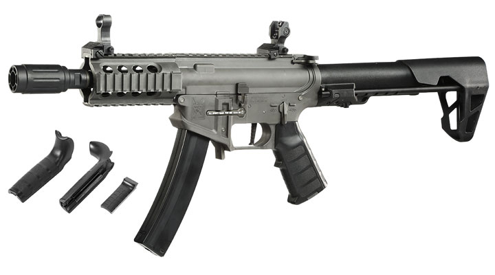 King Arms PDW 9mm SBR Shorty Polymergehuse S-AEG 6mm BB Urban Grey