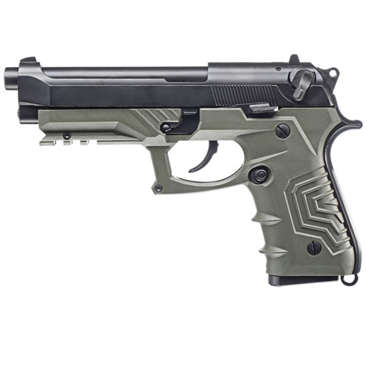 HFC M92 GripTac Airsoftpistole Vollmetall GBB 6mm BB oliv inkl. Pistolenkoffer Bild 1