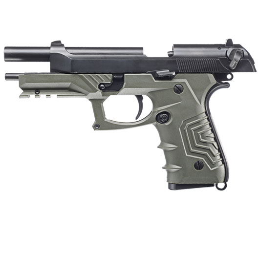HFC M92 GripTac Airsoftpistole Vollmetall GBB 6mm BB oliv inkl. Pistolenkoffer Bild 2