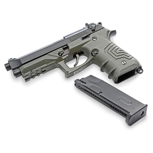 HFC M92 GripTac Airsoftpistole Vollmetall GBB 6mm BB oliv inkl. Pistolenkoffer Bild 5