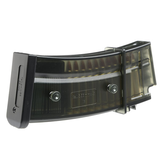 Ares G36 Magazin Low-Cap 45 Schuss rauch-transparent mit Deko-Patronen Bild 1