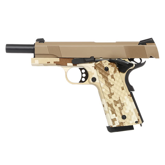 Nuprol Raven M1911 MEU Vollmetall GBB 6mm BB Tan / Digital Desert Bild 2