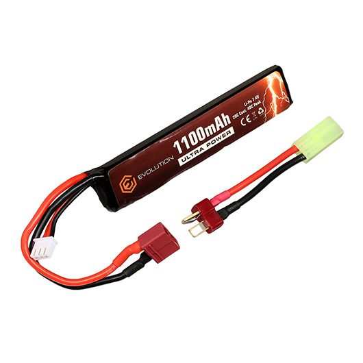 Evolution Ultra-Power LiPo Akku 7,4V 1100mAh 20C / 40C Stock-Tube Type m. T-Stecker + Mini-Tam Adapter Bild 3