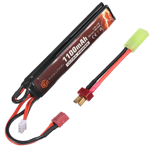 Evolution Ultra-Power LiPo Akku 7,4V 1100mAh 20C / 40C Small Two-Panel Type m. T-Stecker + Mini-Tam Adapter Bild 3