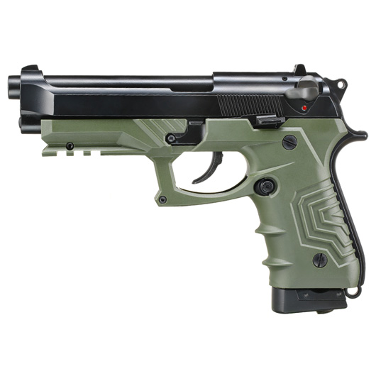 HFC M92 GripTac Vollmetall CO2 BlowBack 6mm BB oliv inkl. Pistolenkoffer Bild 1