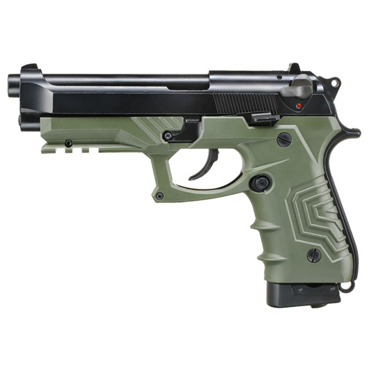 HFC M92 GripTac Airsoftpistole Vollmetall CO2 BlowBack 6mm BB oliv inkl. Pistolenkoffer Bild 1