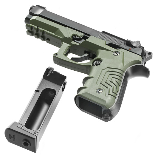 HFC M92 GripTac Airsoftpistole Vollmetall CO2 BlowBack 6mm BB oliv inkl. Pistolenkoffer Bild 6