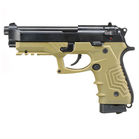 HFC M92 GripTac Airsoftpistole Vollmetall CO2 BlowBack 6mm BB coyote inkl. Pistolenkoffer Bild 1