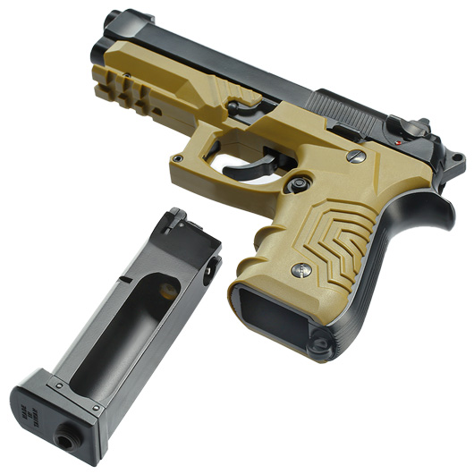 HFC M92 GripTac Airsoftpistole Vollmetall CO2 BlowBack 6mm BB coyote inkl. Pistolenkoffer Bild 6