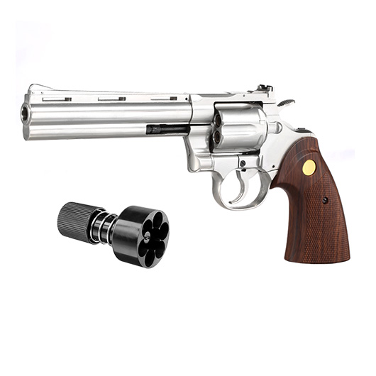 King Arms .357 Python 6 Zoll Revolver Vollmetall Gas 6mm BB Chrome-Finish