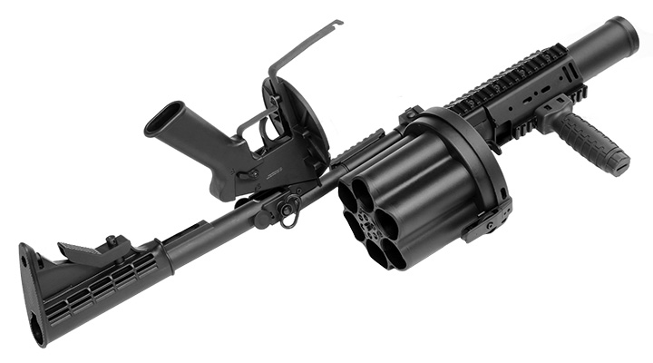 ICS MGL 40mm Airsoft Revolver-Granatwerfer Long Rail System Version schwarz - Long Barrel Bild 11