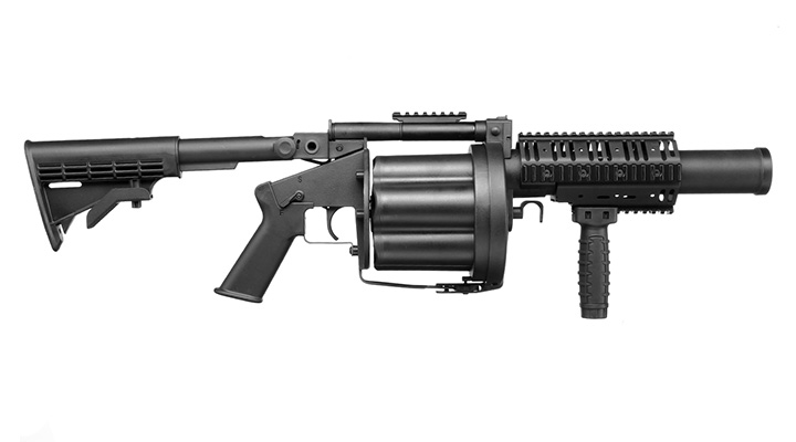 ICS MGL 40mm Airsoft Revolver-Granatwerfer Long Rail System Version schwarz - Long Barrel Bild 2