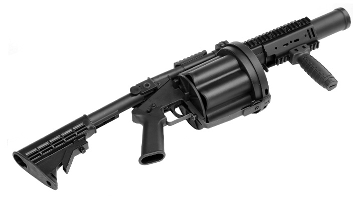 ICS MGL 40mm Airsoft Revolver-Granatwerfer Long Rail System Version schwarz - Long Barrel Bild 4