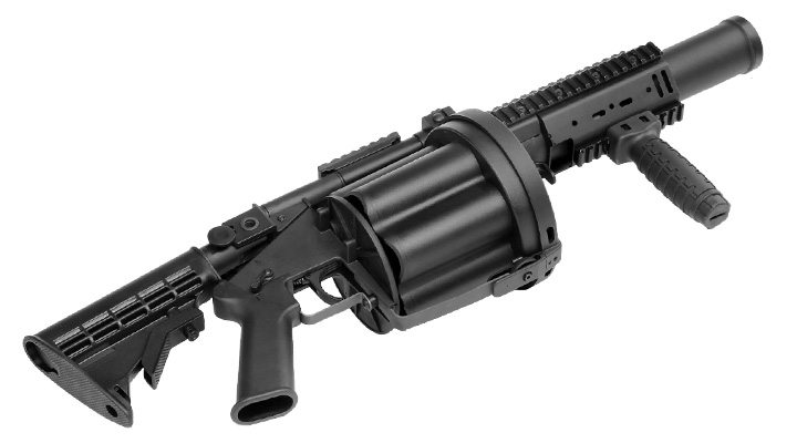 ICS MGL 40mm Airsoft Revolver-Granatwerfer Long Rail System Version schwarz - Long Barrel Bild 5