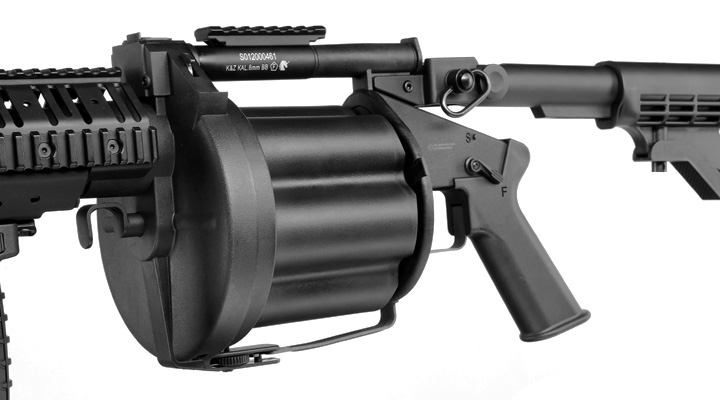 ICS MGL 40mm Airsoft Revolver-Granatwerfer Long Rail System Version schwarz - Long Barrel Bild 8