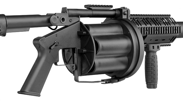 ICS MGL 40mm Airsoft Revolver-Granatwerfer Long Rail System Version schwarz - Long Barrel Bild 9