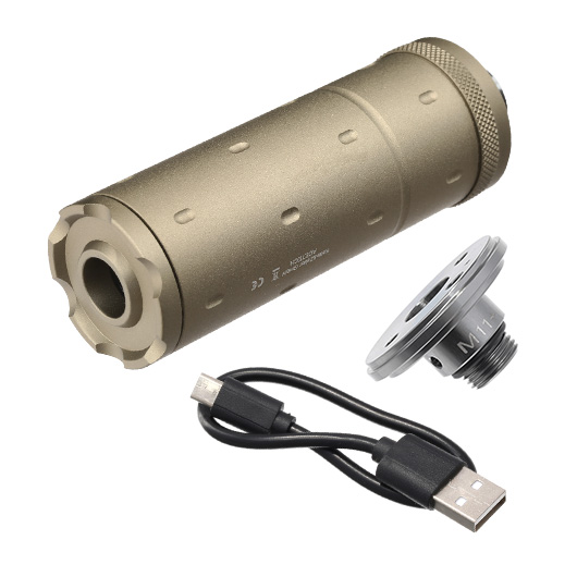 Acetech Lighter BT Aluminium Silencer Mini Tracer Unit / Chronograph inkl. LiPo Akku 11mm+ / 14mm- Tan