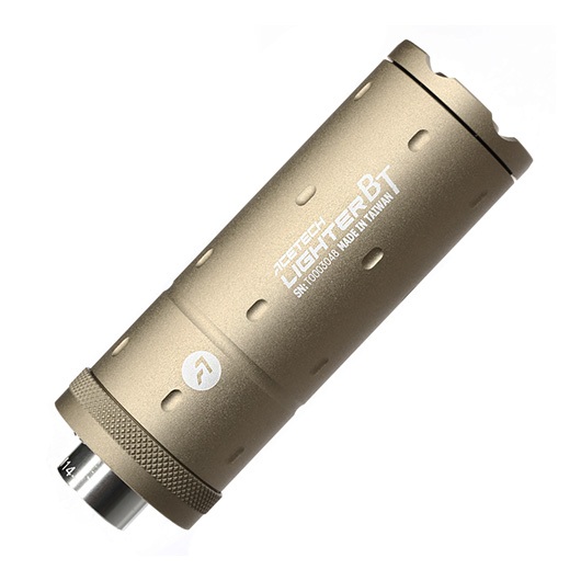 Acetech Lighter BT Aluminium Silencer Mini Tracer Unit / Chronograph inkl. LiPo Akku 11mm+ / 14mm- Tan Bild 3