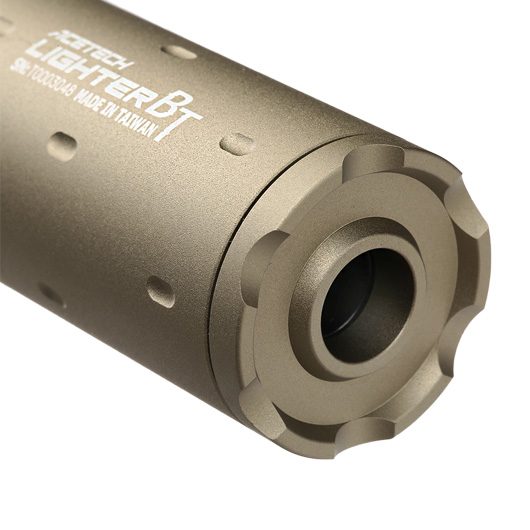 Acetech Lighter BT Aluminium Silencer Mini Tracer Unit / Chronograph inkl. LiPo Akku 11mm+ / 14mm- Tan Bild 4