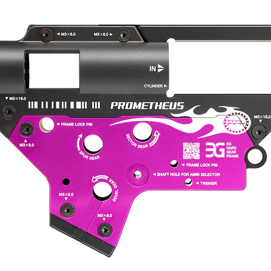 Prometheus 8mm EG Hard Gear Frame Aluminium Gearboxgehuse Version 2 schwarz / lila Bild 4