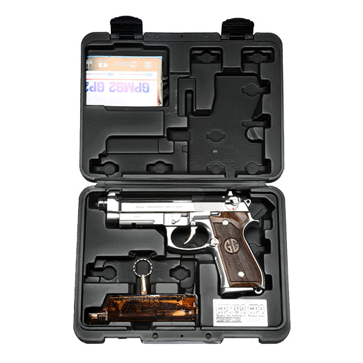 G&G GPM92 GP2 Airsoftpistole Vollmetall GBB 6mm BB Silber-Chrome inkl. Pistolenkoffer - Walnussholz Limited Edition Bild 7