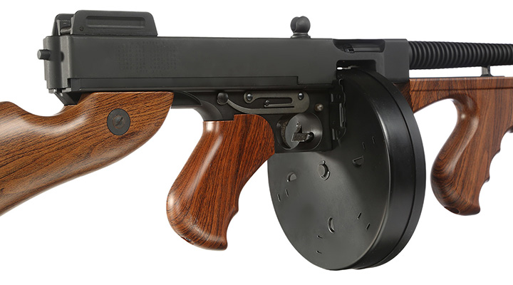 King Arms M1928 Chicago Typewriter Vollmetall S-AEG 6mm BB schwarz - Holzoptik Bild 8
