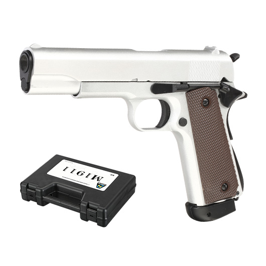 Double Bell M1911A1 Vollmetall CO2BB 6mm BB silber inkl. Pistolenkoffer