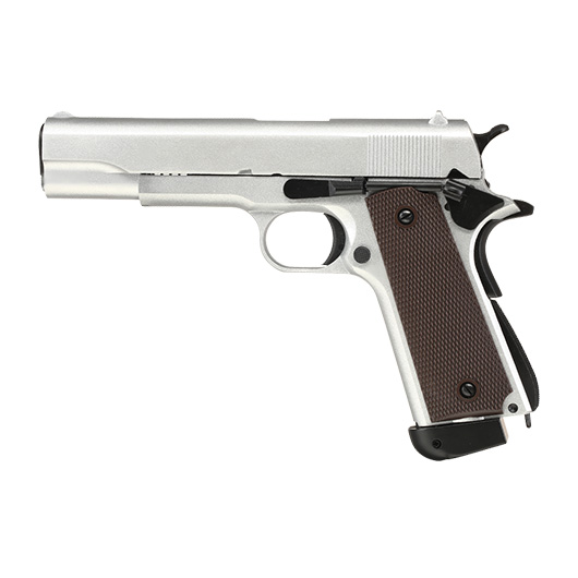 Double Bell M1911A1 Airsoftpistole Vollmetall CO2BB 6mm BB silber inkl. Pistolenkoffer Bild 1