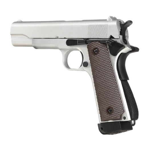Double Bell M1911A1 Airsoftpistole Vollmetall CO2BB 6mm BB silber inkl. Pistolenkoffer Bild 10