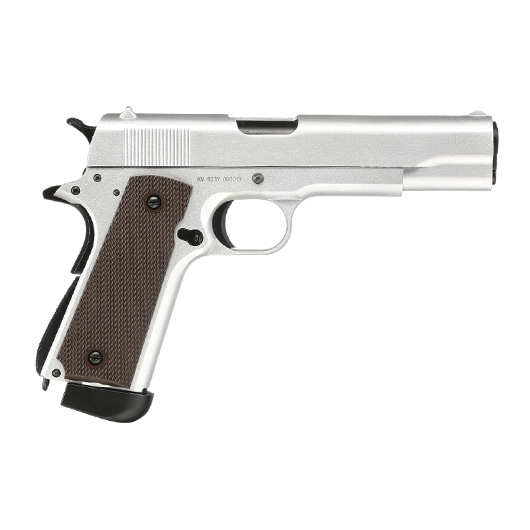 Double Bell M1911A1 Vollmetall CO2BB 6mm BB silber inkl. Pistolenkoffer Bild 3