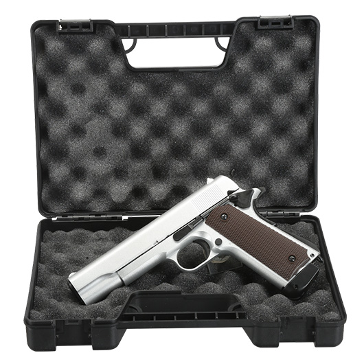 Double Bell M1911A1 Airsoftpistole Vollmetall CO2BB 6mm BB silber inkl. Pistolenkoffer Bild 8