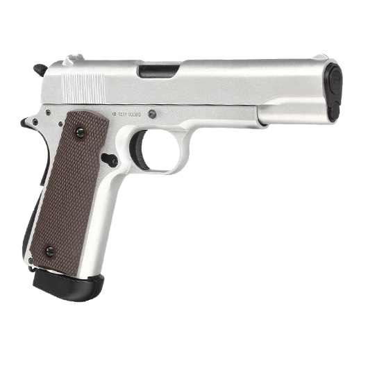 Double Bell M1911A1 Airsoftpistole Vollmetall CO2BB 6mm BB silber inkl. Pistolenkoffer Bild 9