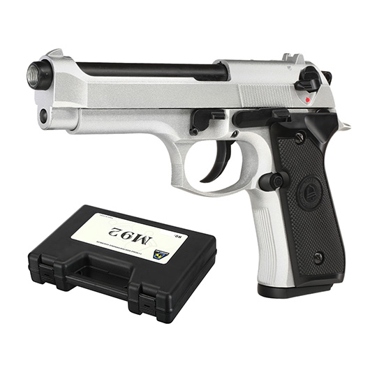 Double Bell M92 Airsoftpistole Vollmetall GBB 6mm BB silber inkl. Pistolenkoffer