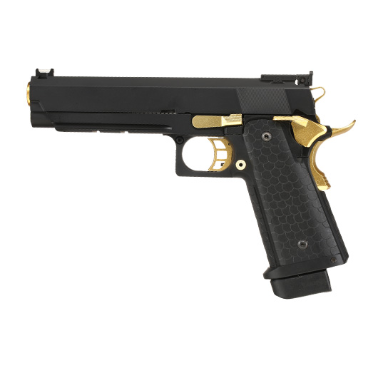 Double Bell Hi-Capa 5.1 Airsoftpistole Vollmetall CO2BB 6mm BB schwarz / gold inkl. Pistolenkoffer Bild 1