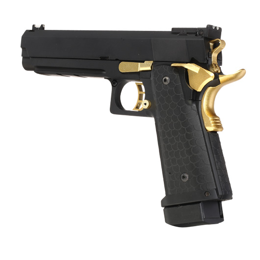 Double Bell Hi-Capa 5.1 Airsoftpistole Vollmetall CO2BB 6mm BB schwarz / gold inkl. Pistolenkoffer Bild 10